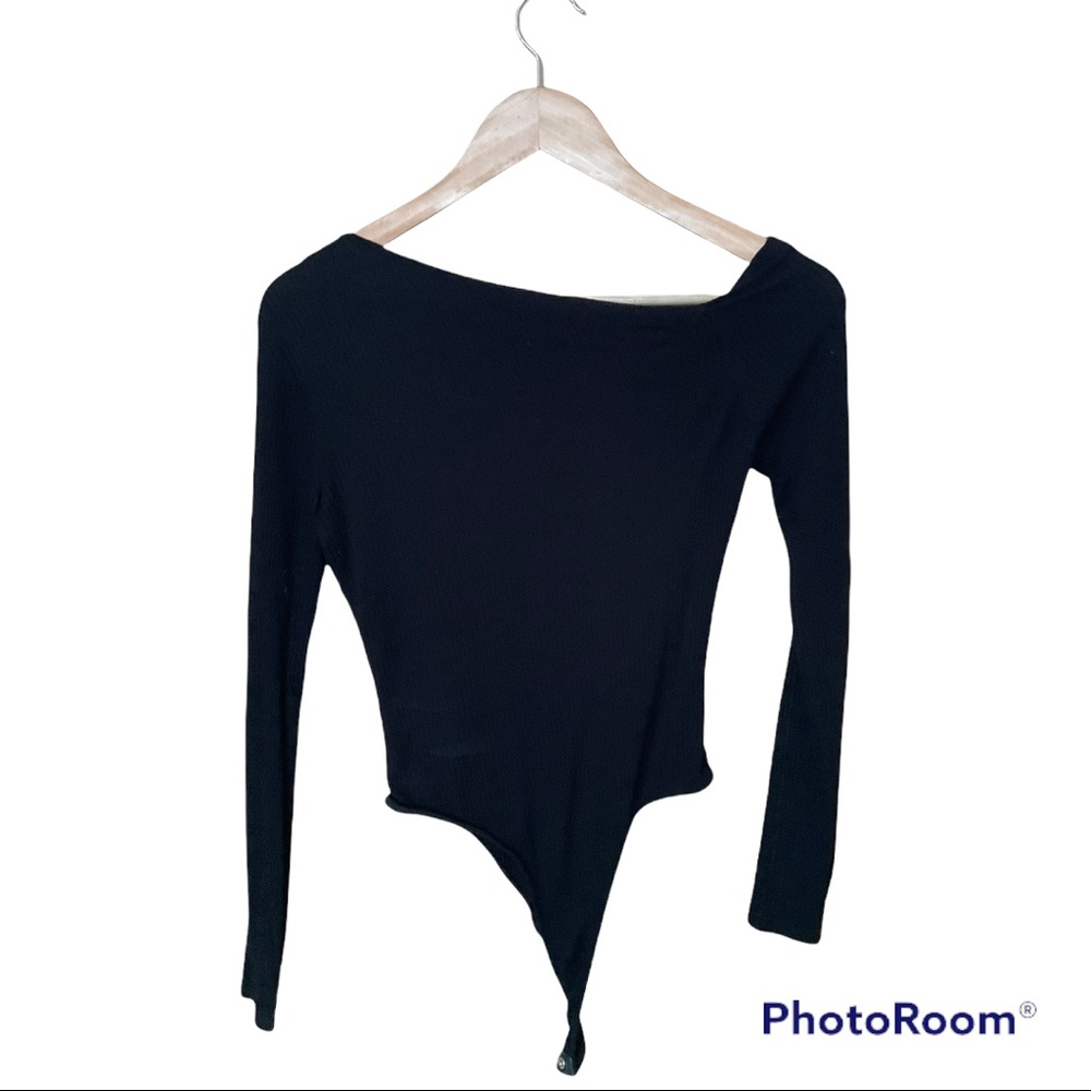 Black Fashion Nova long sleeve off the shoulder bodysuit